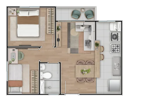 Planta baixa apartamento mobiliada