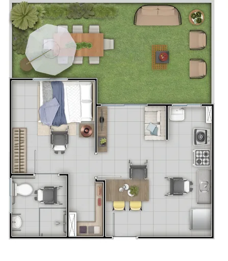 Planta baixa unidade com area externa