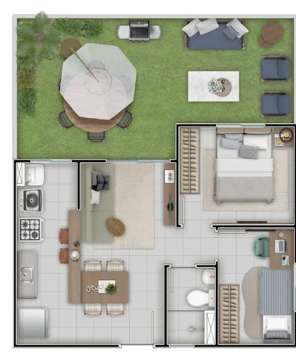 Planta baixa unidade renderizada