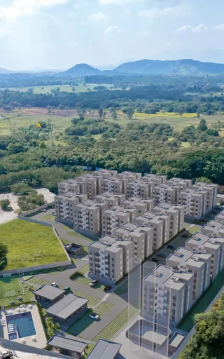 Render noturno conjunto edificios implantacao