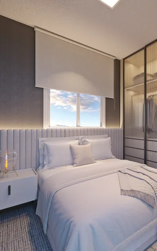 Render quarto escuro guarda roupa