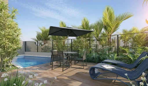 Area piscina deck espreguicadeiras render