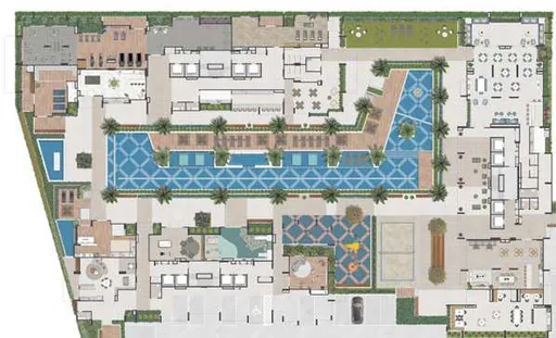 Implantacao areas comuns piscina quadra