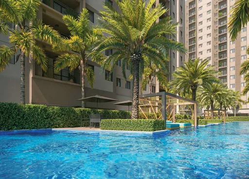 Piscina area lazer render empreendimento