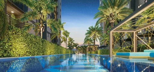 Piscina jardim vertical area lazer render