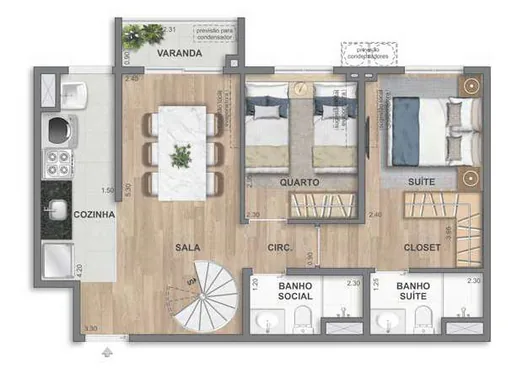 Planta apartamento 2 quartos suite varanda 2
