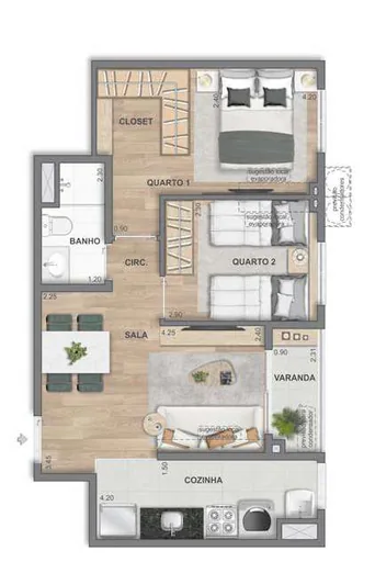 Planta apartamento 2 quartos varanda