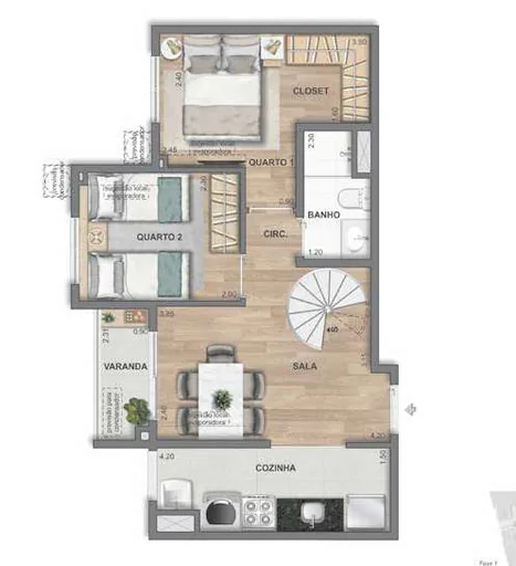 Planta apartamento 2quartos closet varanda