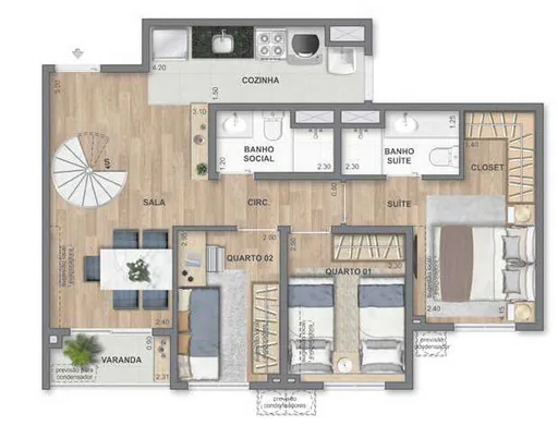 Planta apartamento 2quartos suite varanda