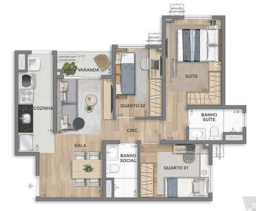 Planta apartamento 3 quartos suite