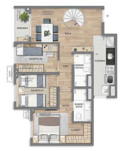 Planta apartamento 3 quartos suite closet