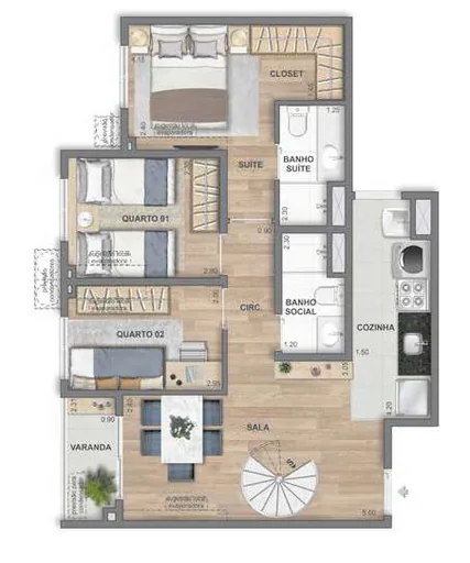 Planta apartamento 3 quartos suite varanda