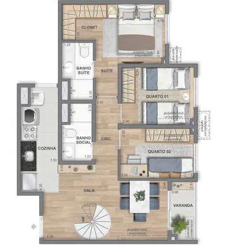 Planta apartamento 3 quartos suite varanda 2