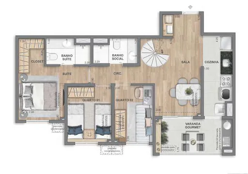 Planta apartamento 3 quartos varanda gourmet 4