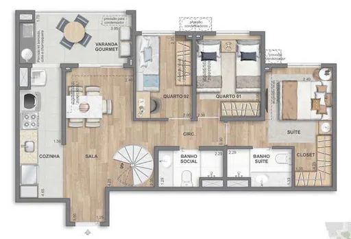 Planta apartamento 3quartos varanda gourmet