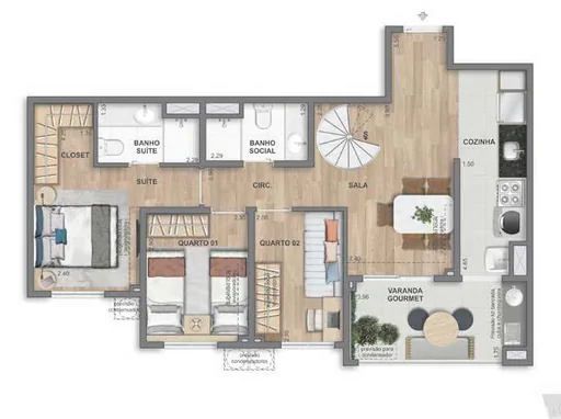 Planta apartamento 3quartos varanda gourmet 2