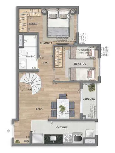 Planta apartamento dois quartos varanda 2