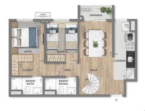 Planta apartamento suite quarto sala cozinha