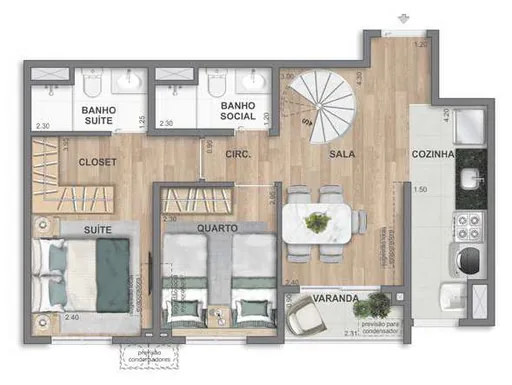 Planta apartamento suite quarto varanda