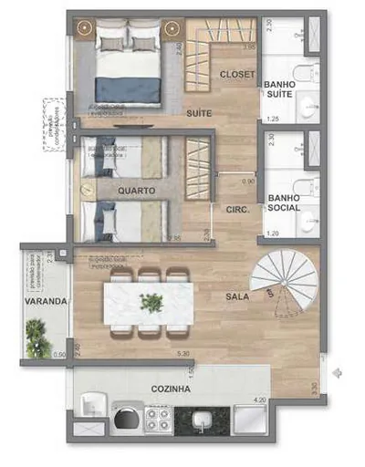 Planta apartamento suite quarto varanda 2