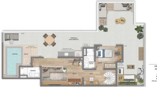 Planta apartamento terraco piscina suite