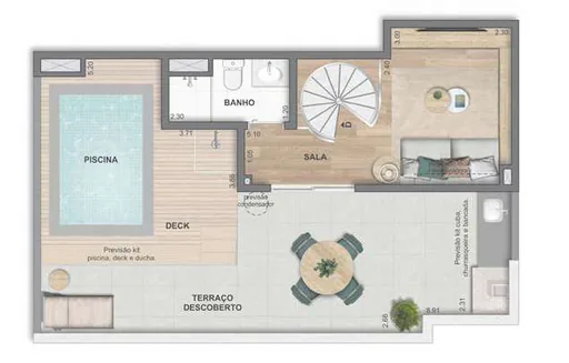 Planta cobertura piscina deck terraco