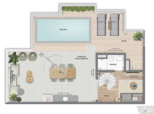 Planta cobertura piscina terraco deck