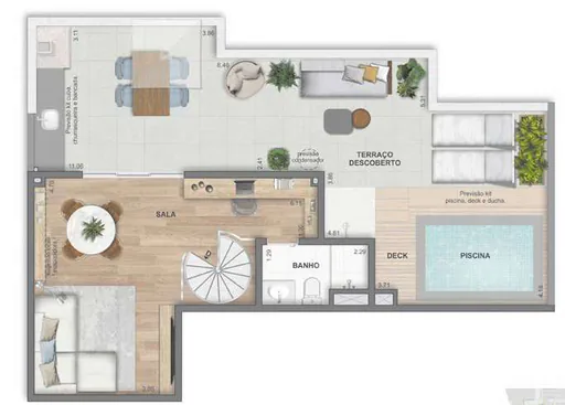 Planta cobertura terraco piscina deck