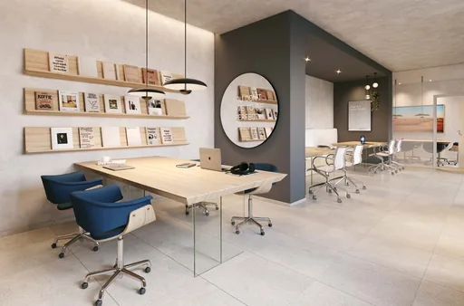 Render espaco coworking area trabalho