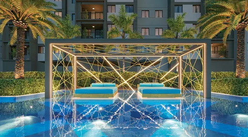 Render piscina pergola iluminada area lazer