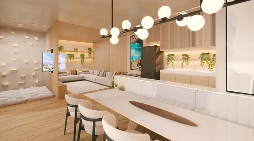 Render sala cozinha integrada apartamento