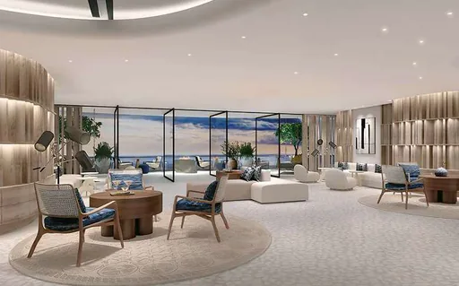 Render sala estar vista mar luxo