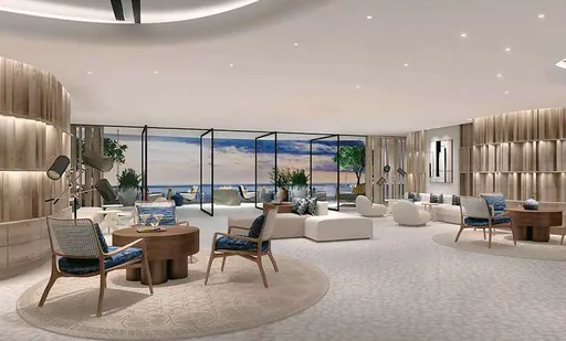 Sala estar lounge vista mar render