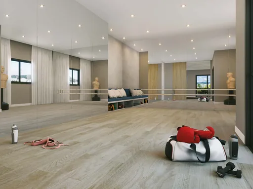 Salao fitness danca espelhos barra