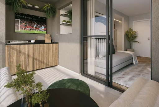 Varanda gourmet quarto render interior