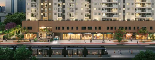 Fachada empreendimento comercio trem noite