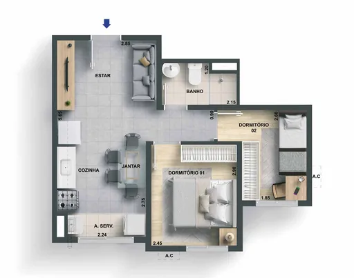 Planta apartamento 2 dormitorios