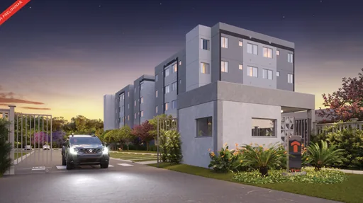 Fachada empreendimento render externo noturno