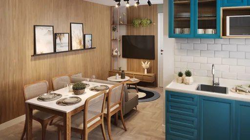 Render sala jantar cozinha integrada