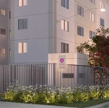 Fachada entrada empreendimento render noturno