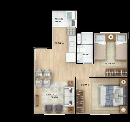 Planta apartamento dois dormitorios