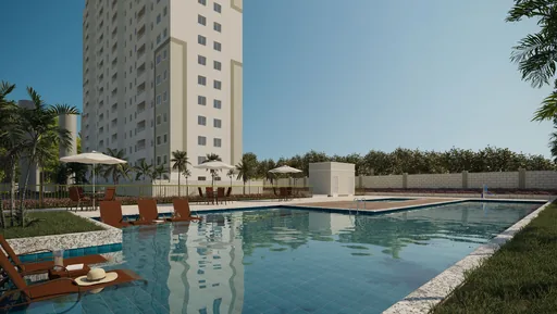 Piscina area lazer render empreendimento