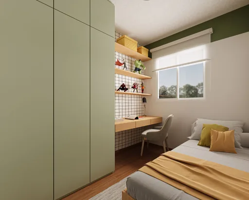 Quarto infantil render guarda roupa escrivaninha