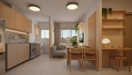 Render cozinha sala jantar apartamento