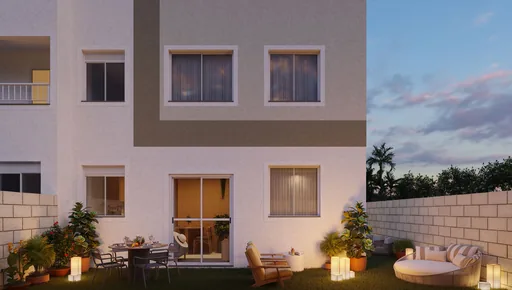 Render quintal fachada fundos entardecer