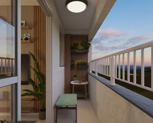 Varanda decorada render entardecer