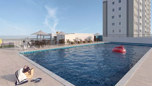 Piscina area lazer render empreendimento