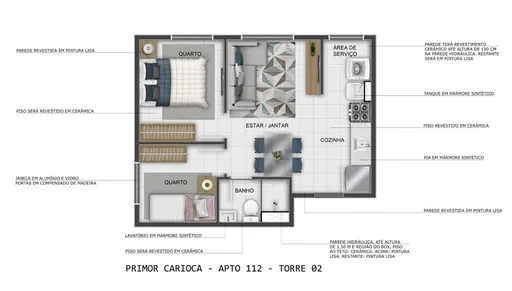 Planta apartamento 112 torre02 primor carioca