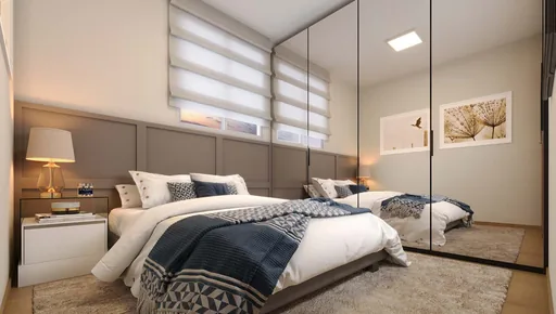 Quarto suite render interior dormitorio