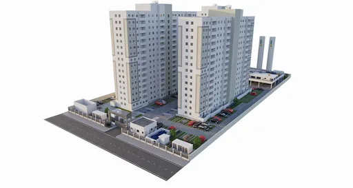 Render 3d fachada condominio vista geral
